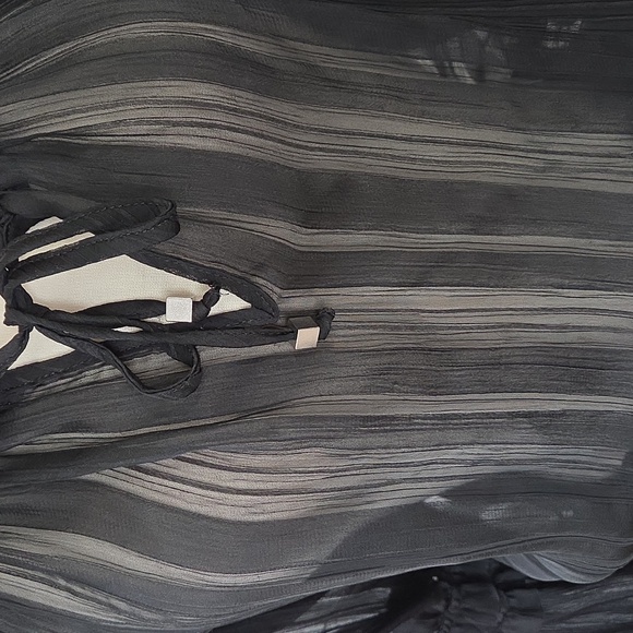 VINTAGE CHIC SPIEGEL SHEER BLACK STRIPED RUFFLE PEASANT PEPLUM BLOUSE 8 - Picture 3 of 13